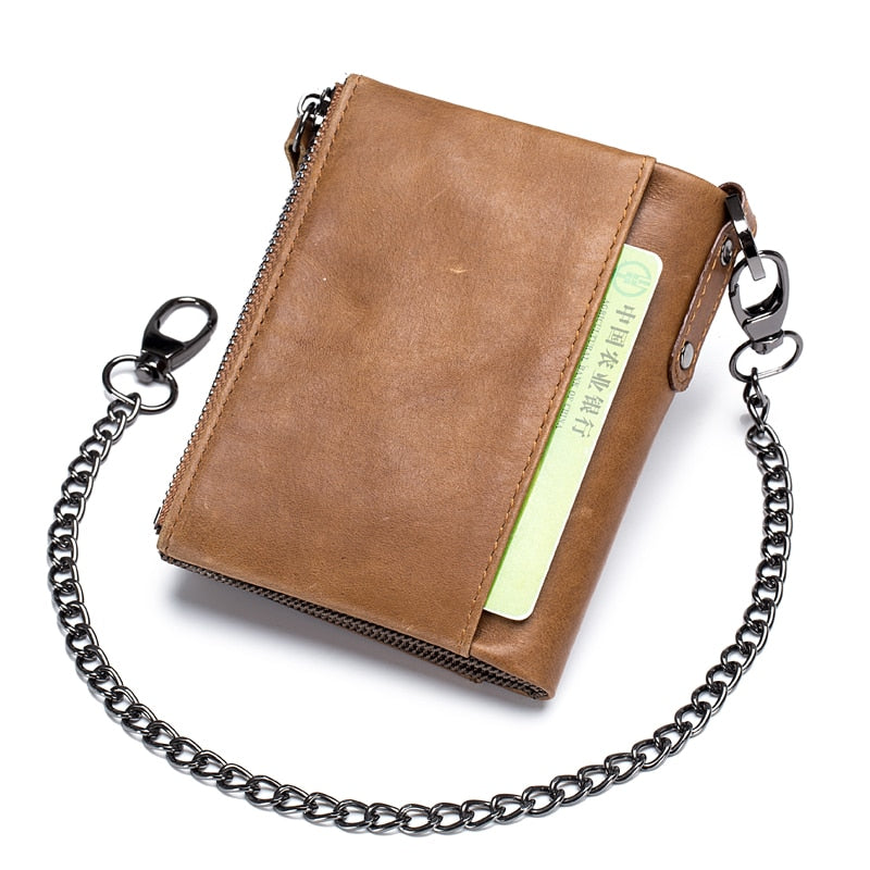 BULLCAPTAIN Portefeuille zippé en cuir véritable avec chaîne 