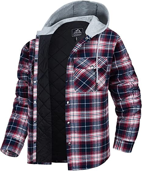 VAC Men's Cotton Flannel Hooded Shirt Jacket