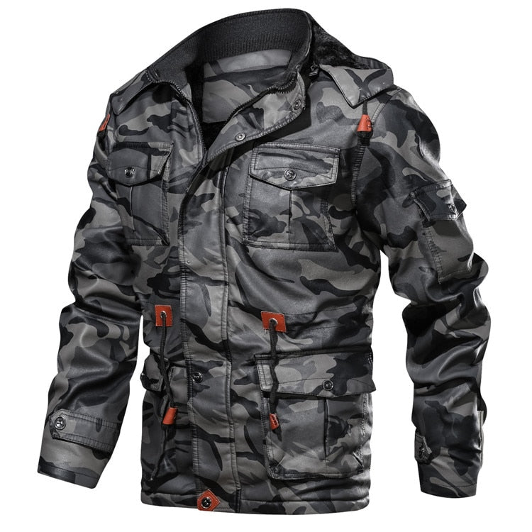 Men's Faux Leather Fleece Camouflage Jacket