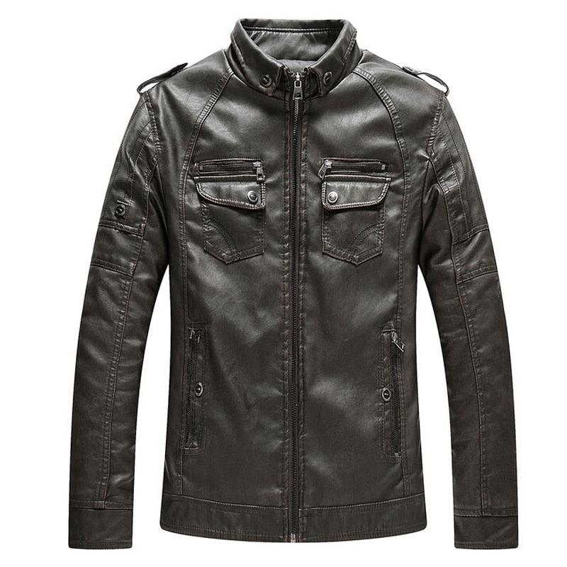 Men's Winter Thick Wool Interior PU Leather Jacket
