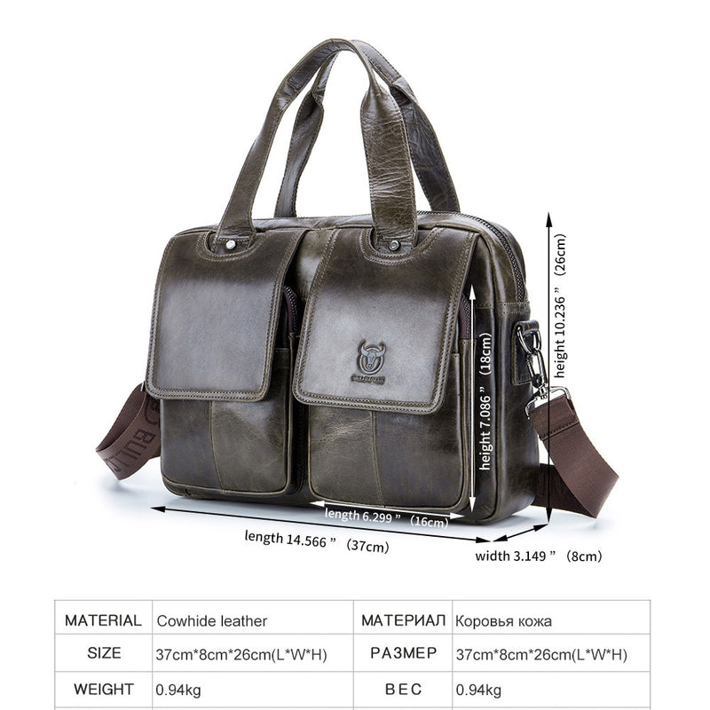 BULLCAPTAIN Men's Leather Business Briefcase Bag