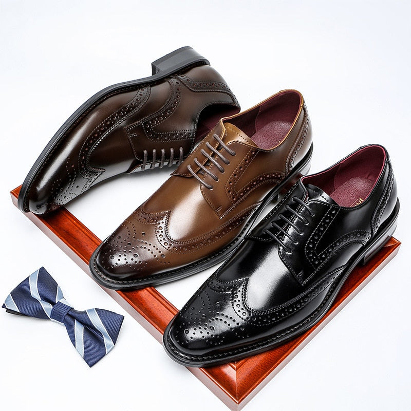 BROGUE Chaussures Oxford britanniques en cuir véritable pour homme 