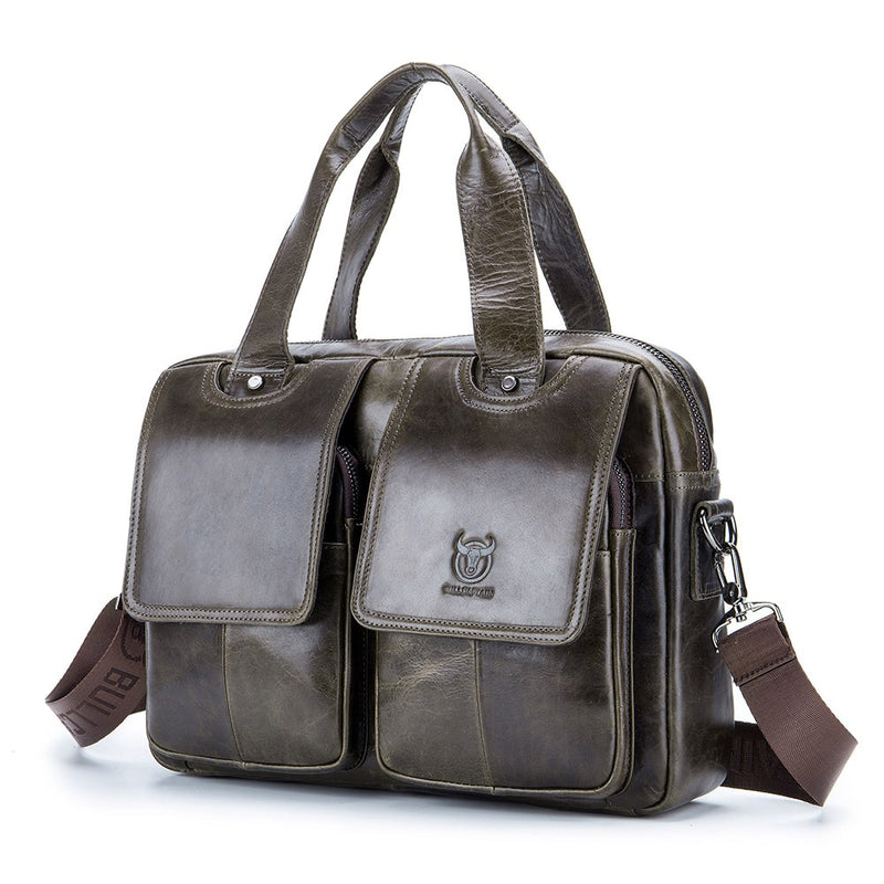 BULLCAPTAIN Men's Leather Business Briefcase Bag