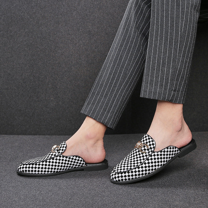 Men' s Plaid Design Backless Loafers