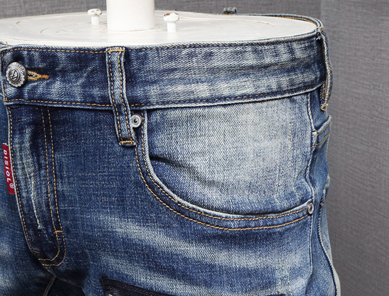 Jeans tendance en détresse pour hommes avec poche camouflage