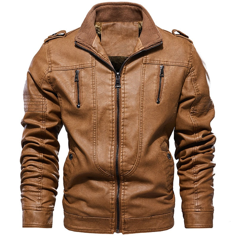 Men's Retro Fleece Interior PU Leather Jacket