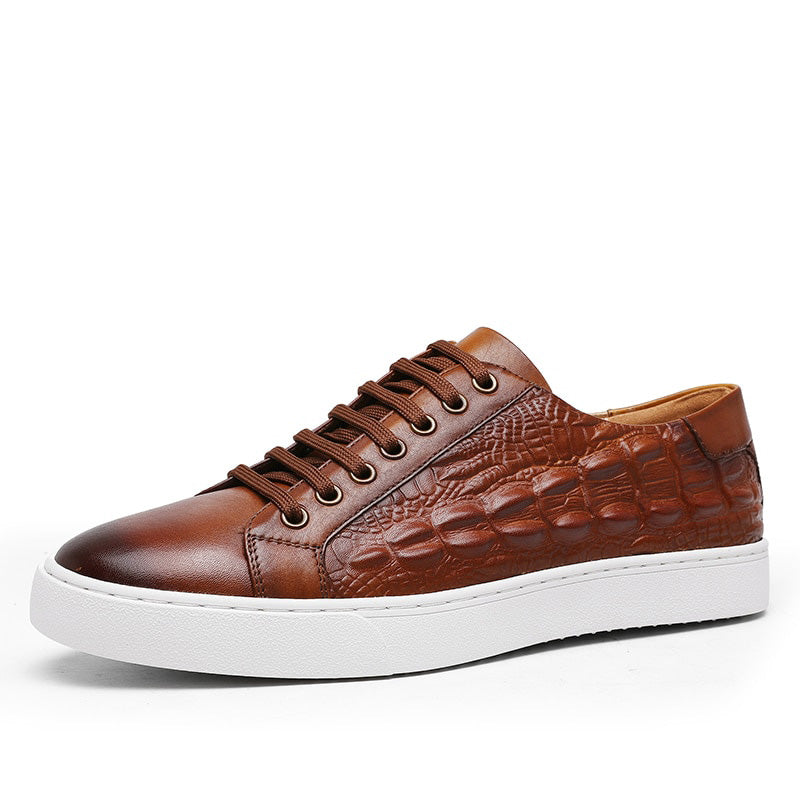 DESAI Men's Genuine Leather Crocodile Pattern Sneakers