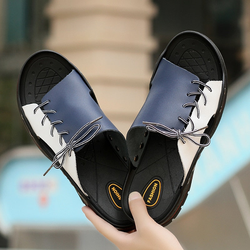SSX Men's Faux Leather Two-Tone Slipper Sandals