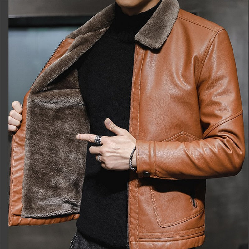 Men's Faux Leather Thick Fleece Winter Jacket
