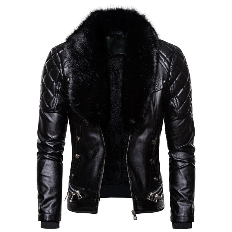 Men's Punk Style  PU Leather Fur Collar Jacket