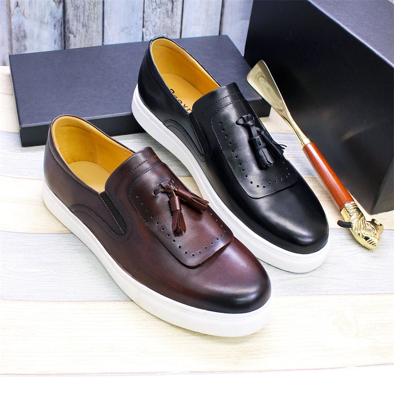 Chaussures plates en cuir véritable faites à la main pour hommes 