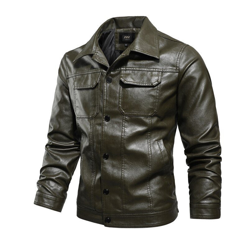 SCH Men's Fall/Winter PU Leather Collar Jacket
