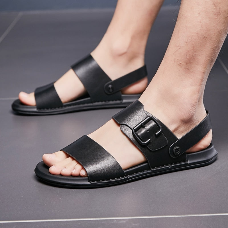Sandales classiques confortables en cuir véritable pour hommes