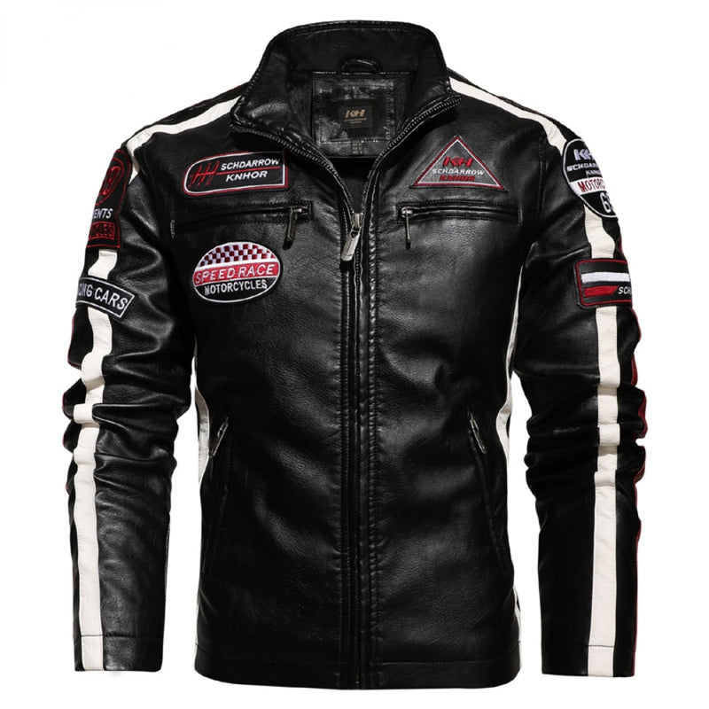 Men's Vintage Motorcycle Embroidered Faux Leather Jacket