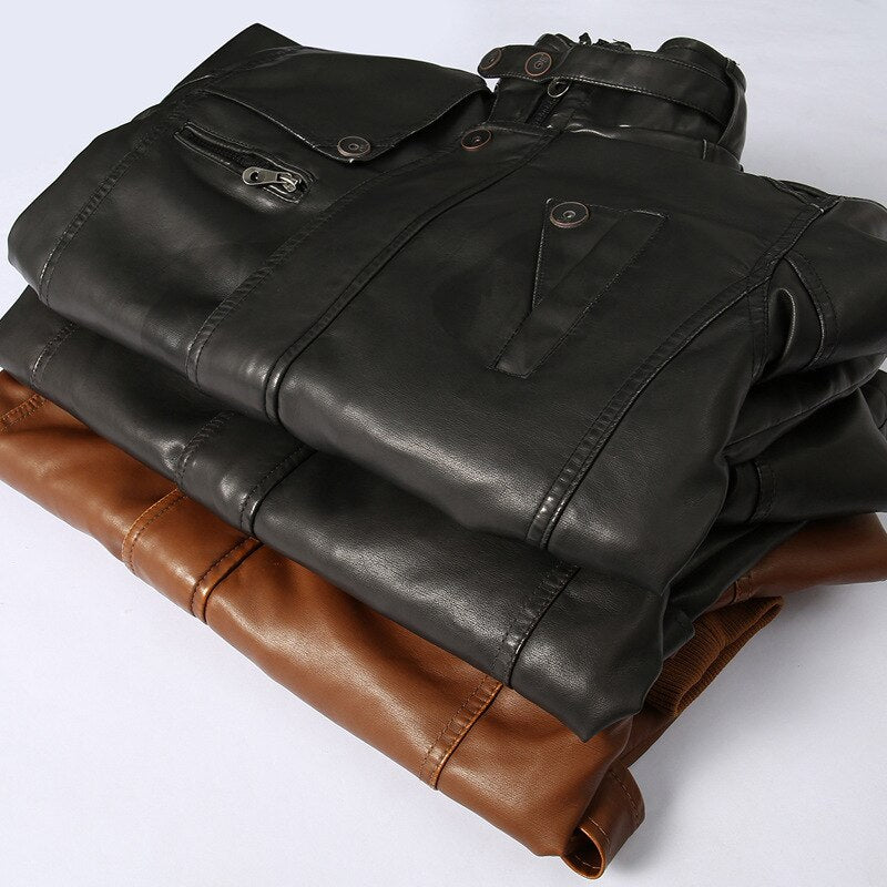 Men's Motorcycle Windproof Long Faux Leather Jacket