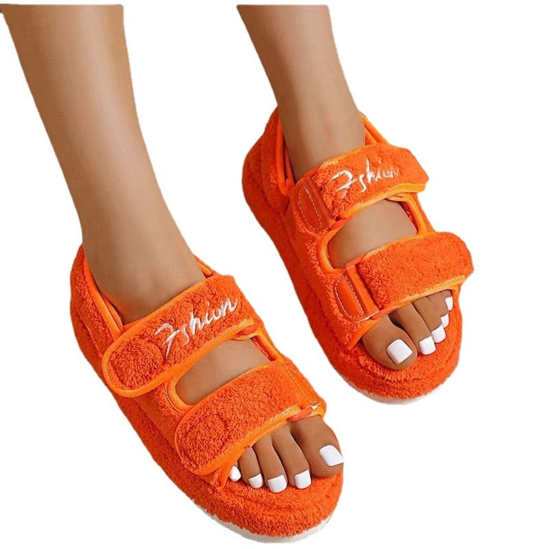 Sandalias peludas de felpa con plataforma para mujer