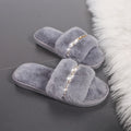 Women's Casual Furry Slippers W/ Rhinestones Detail
