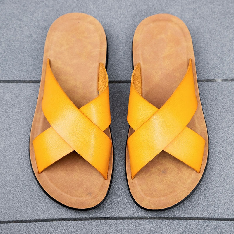 Sandales d'été de plage en faux cuir italien pour hommes