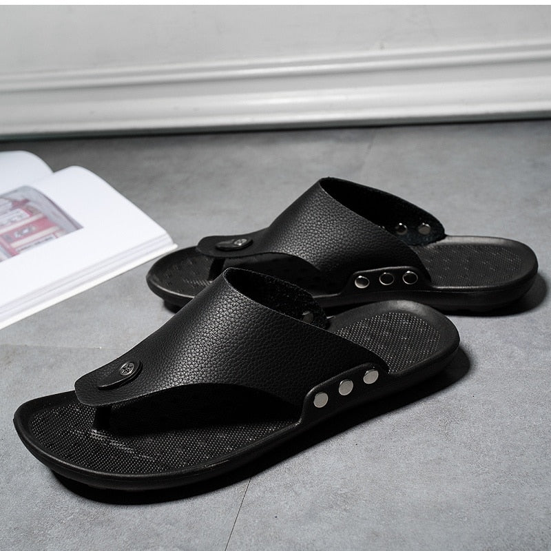 YRZL Men's Summer Faux Leather Slipper Sandals