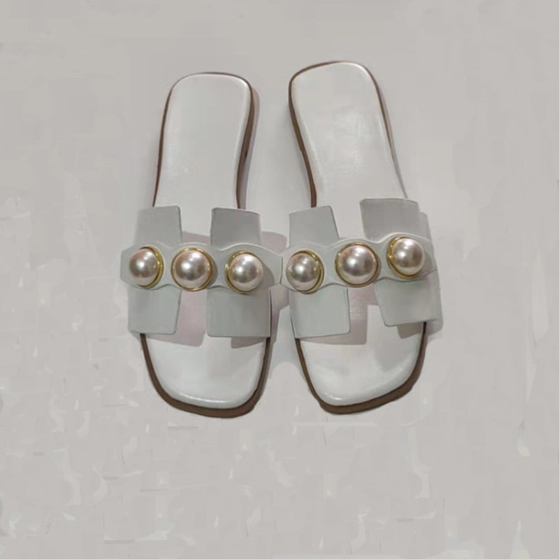 Pantoufles décontractées avec perles pour femmes 