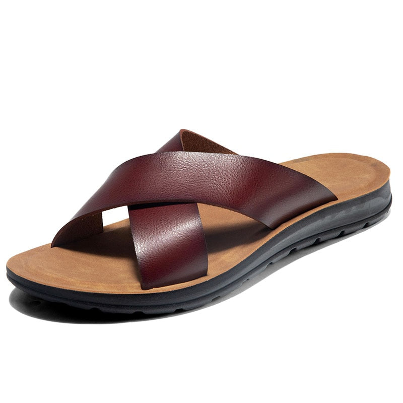 Sandales d'été de plage en faux cuir italien pour hommes