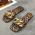 Pantoufles sandales plates à imprimé léopard pour femmes