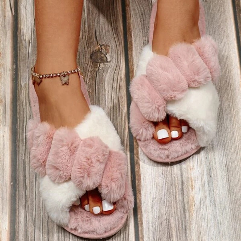 Women's Two Tone Furry Slippers
