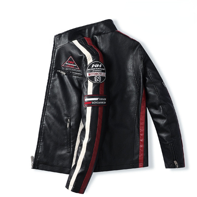 Men's Vintage Motorcycle Embroidered Faux Leather Jacket