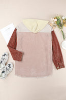 Veste en velours côtelé à capuche avec boutons-pression sur le devant