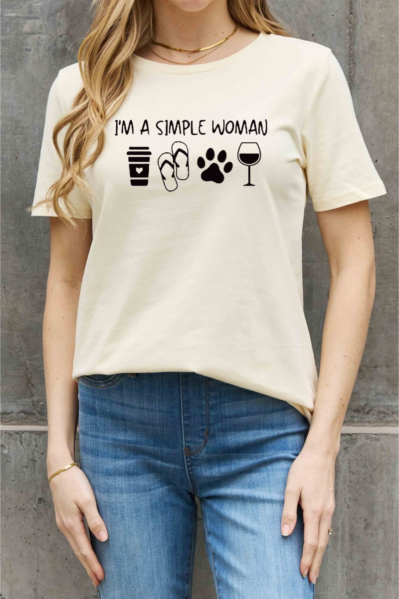 Simply Love T-shirt en coton graphique I'M A SIMPLE WOMAN en taille réelle