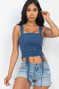 Adjustable Front Ruched With String Square Neck Crop Tops - AM APPAREL