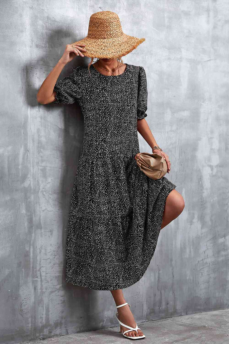 Printed Flounce Sleeve Tiered Dress