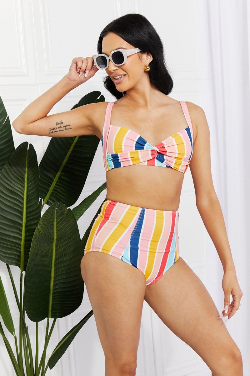 Marina West Swim - Bikini taille haute torsadé Take A Dip à rayures