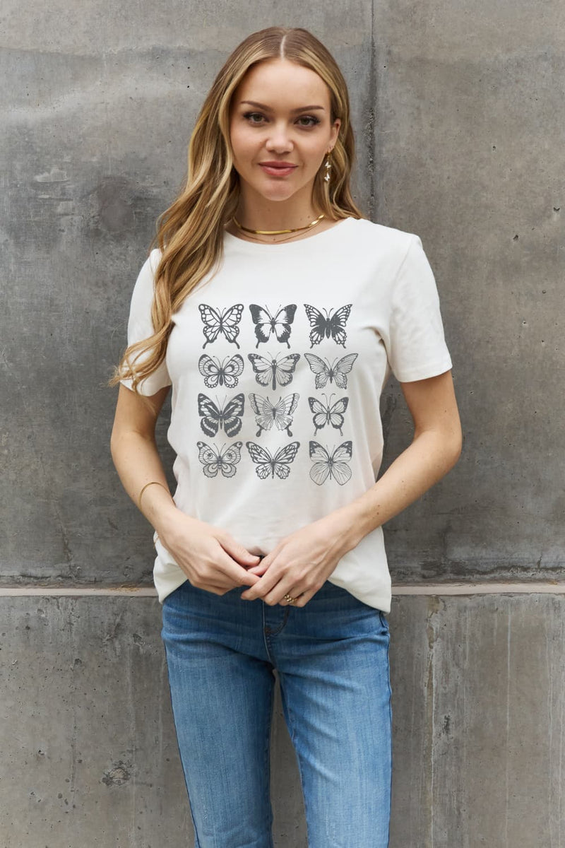 T-shirt en coton à motif papillon Simply Love