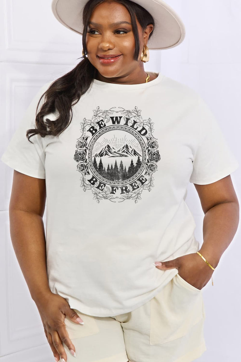 Camiseta de algodón con estampado BE WILD BE FREE de tamaño completo de Simply Love
