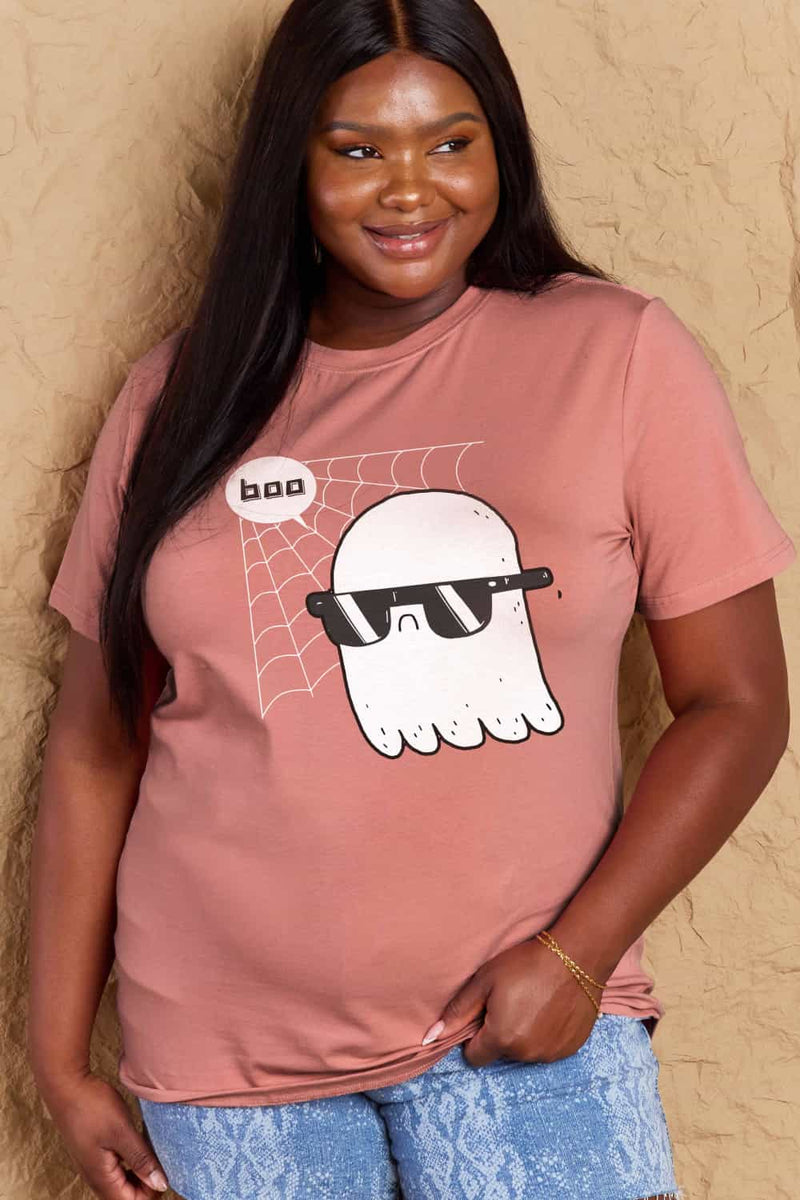 Camiseta de algodón con gráfico BOO de tamaño completo de Simply Love