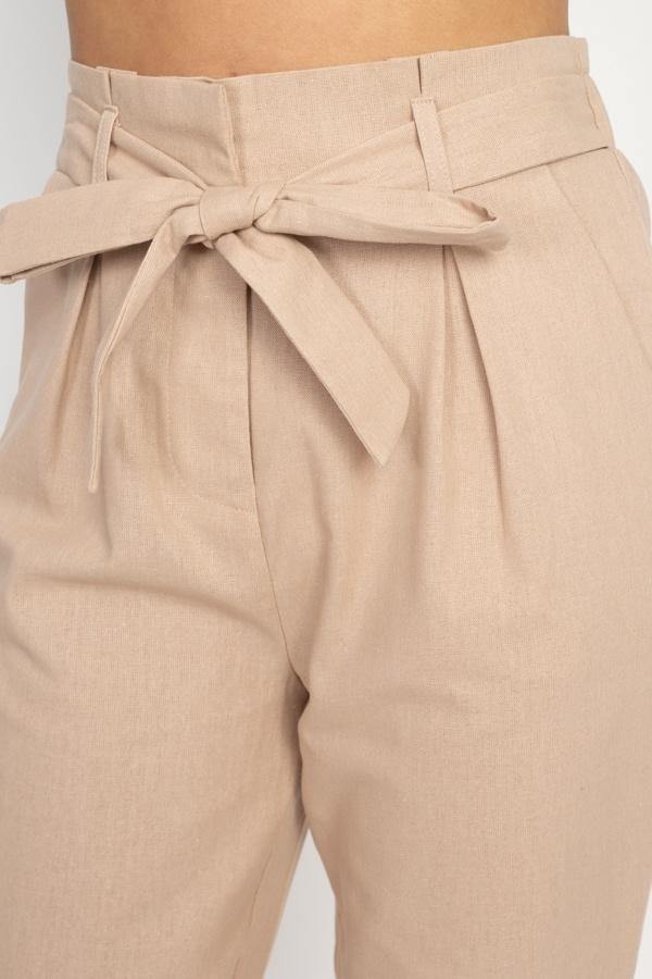 Belted Linen Paper Bag Pants - AM APPAREL