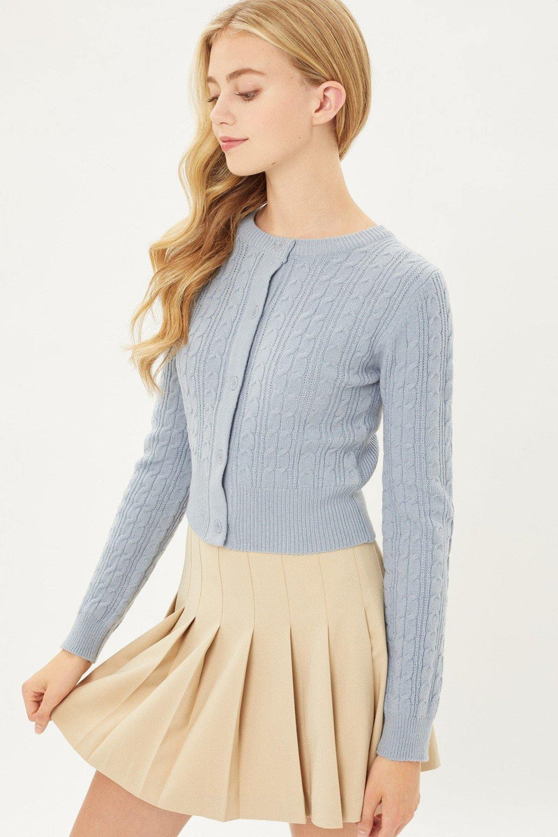 Buttoned Cable Knit Cardigan Long Sleeve Sweater - AM APPAREL