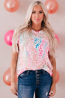 Camiseta de manga corta con cuello en V de leopardo