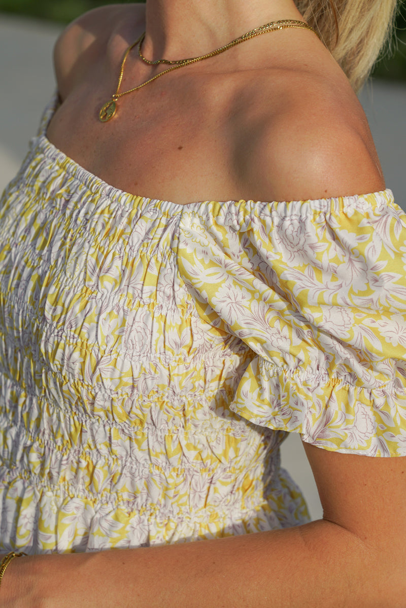 Floral Flounce Sleeve Off-Shoulder Dress