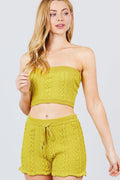 Cable Detail Sweater Tube Top And Sweater Short Pants Set - AM APPAREL