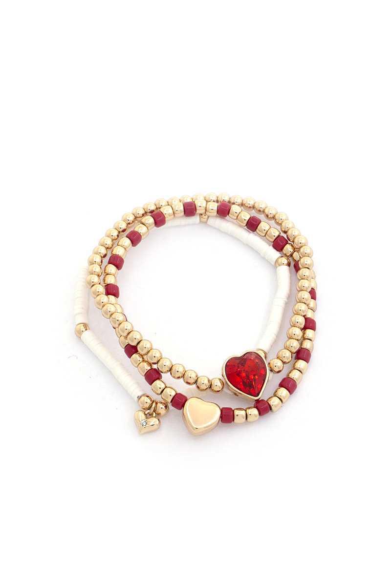 Crystal Heart Beaded Assorted Bracelet Set - AM APPAREL