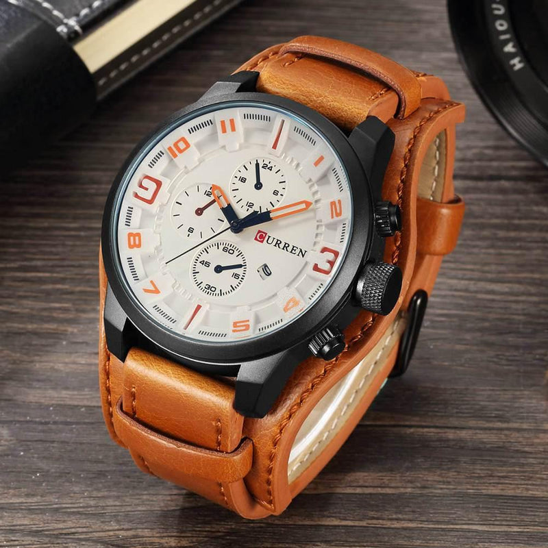 CURREN Luxury Men's Leather Strap Watch - AM APPAREL