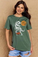 Camiseta de algodón con estampado de esqueleto de dinosaurio de tamaño completo de Simply Love