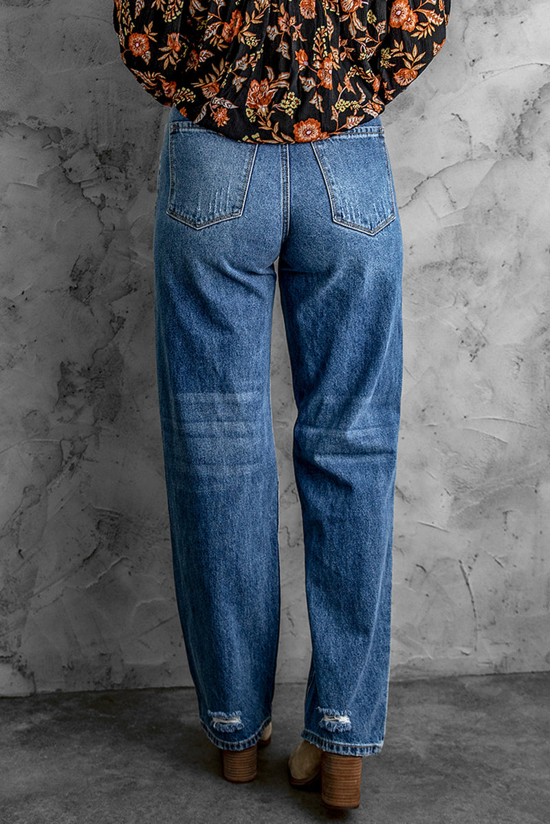 Jeans desgastados de cintura alta con bolsillos