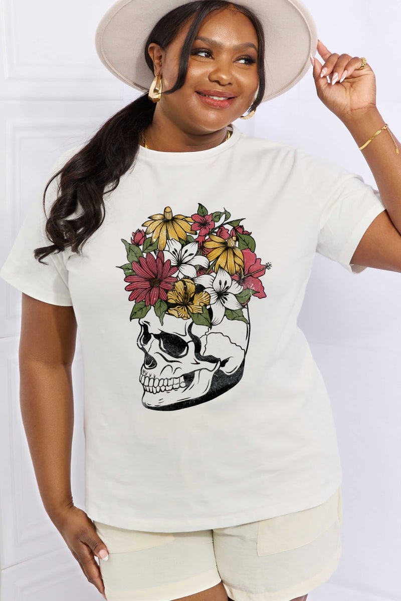 T-shirt en coton avec image de crâne pleine taille Simply Love