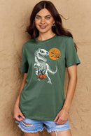 Camiseta de algodón con estampado de esqueleto de dinosaurio de tamaño completo de Simply Love