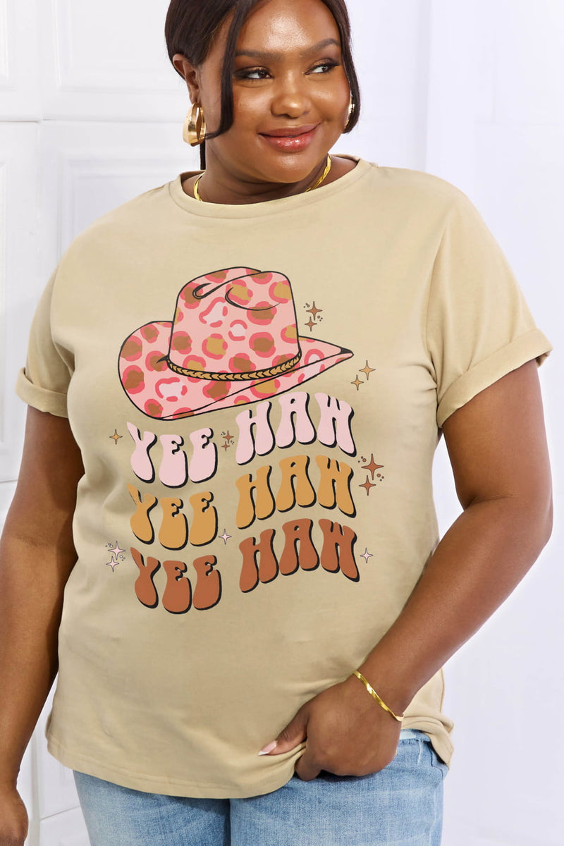 Simply Love Taille réelle YEE HAH YEE HAH YEE HAH T-shirt en coton graphique