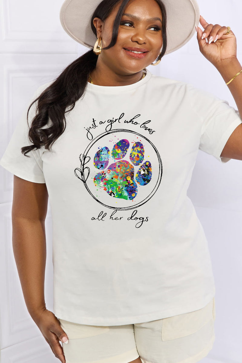 Camiseta de algodón con estampado "JUST A GIRL WHO LOVES ALL DOGS" de tamaño completo de Simply Love