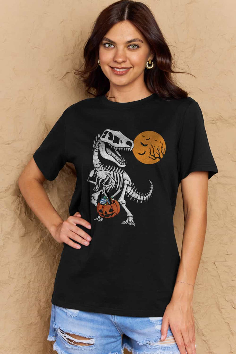Simply Love Full Size Dinosaur Skeleton Graphic Cotton Tee